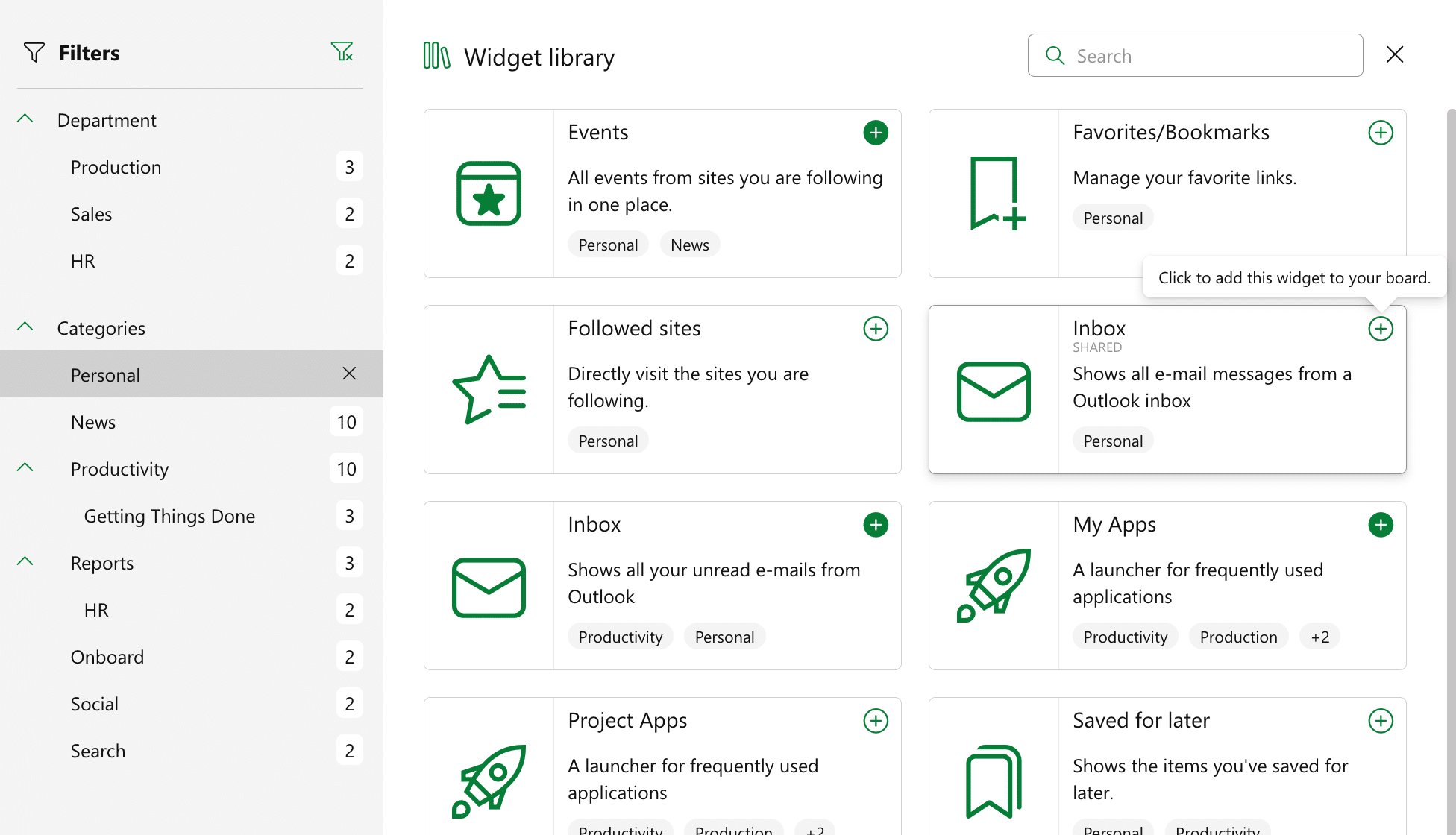 Adding Widgets to Your Board | - Bloom Intranet