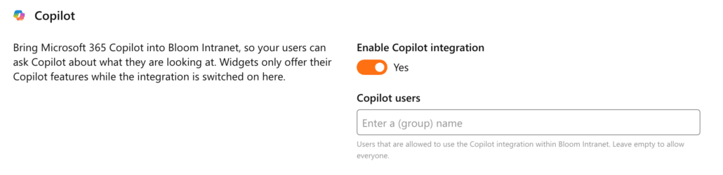 The Copilot block in General settings, with Enable Copilot integration and Copilot users