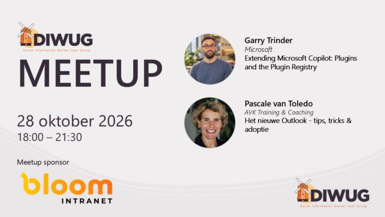 DIWUG Meetup on 28 October 2026 with Garry Trinder and Pascale van Toledo, sponsored by Bloom Intranet