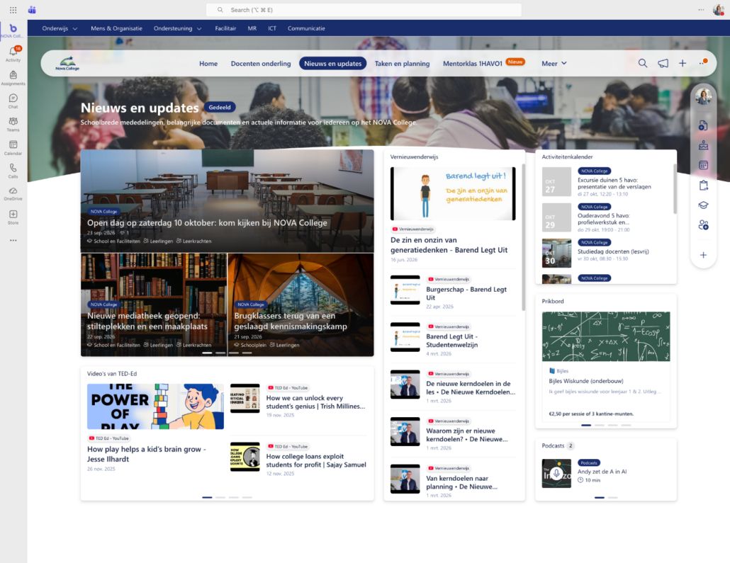 Gedeeld board Nieuws en updates met schoolnieuws, video's, activiteitenkalender, prikbord en podcasts